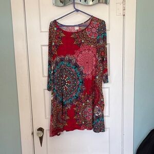 Hershe Colorful Mandala Print Mini Dress with Pockets Size 1X